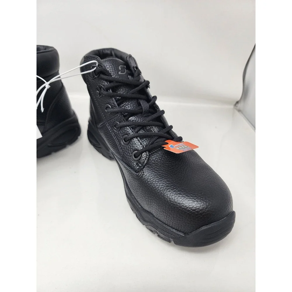 S Sport by Skechers Mens Elton Steel Toe Work Boots Black Faux Leather Size 9.5